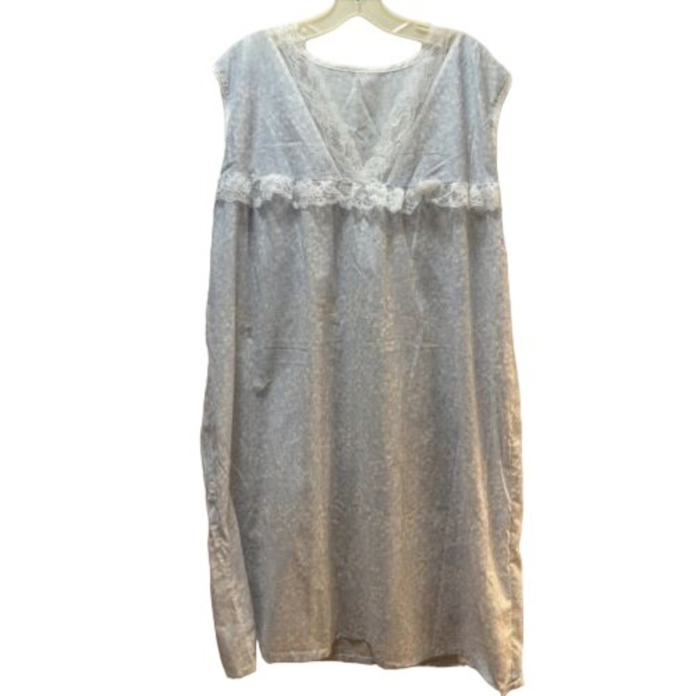 Women's hemmed vintage summer nightgown blue floral sleeveless XL READ